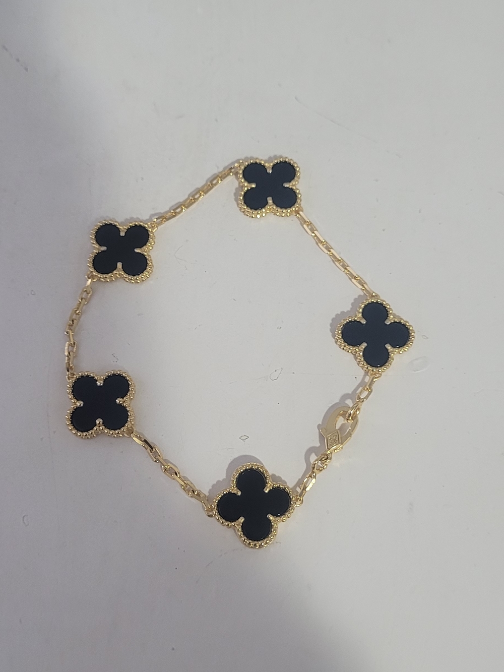 Gold Link Bracelet with Black Clover Motifs